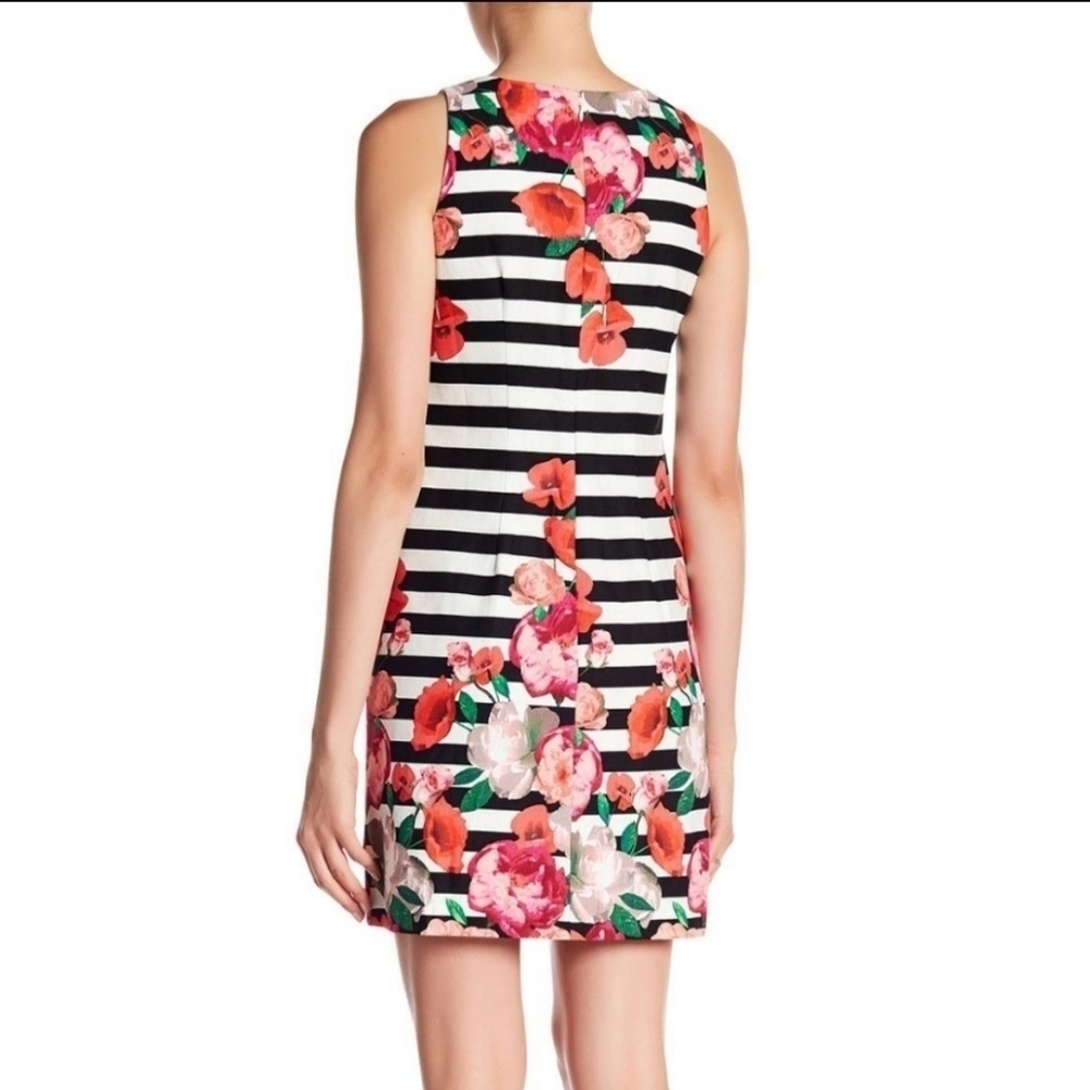 Sleeveless Sheath Dress Womens 6 Floral Striped Black and White Spring Party - Picture 6 of 12